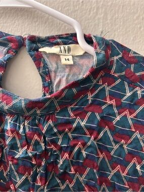 AND Teal & Burgundy Geometric Print Top